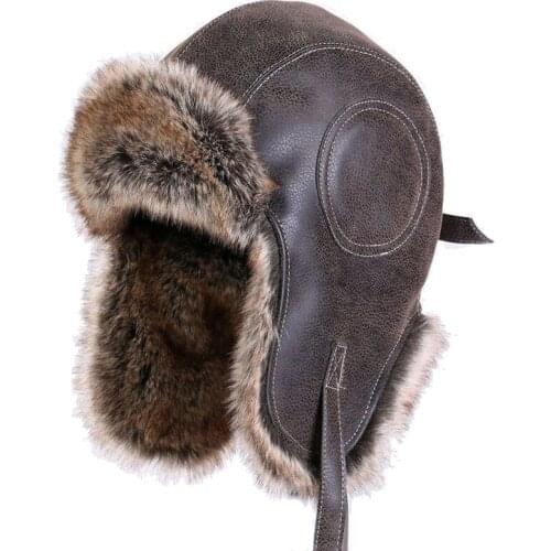 Bomber Hats Faux Leather Fur Men Winter Warm Plush Earflap Womens Russian Ushanka Trapper Hat Aviator Trooper Snow Ski Caps