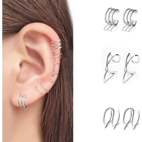 Shuangshuo Punk Simple Geometric Ear Climbers Cute No Piercing Earrings for Women Minimalist Cartilage Earing Everyday Jewelry