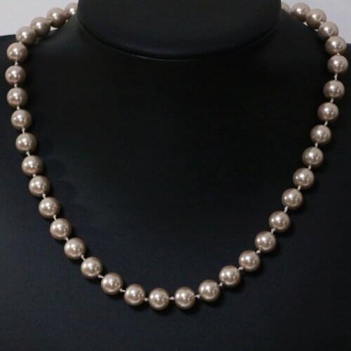 Special design champagne round beads south sea shell faux pearl 8,10,12,14mm fashion women chain necklace jewelry 18inch B1644