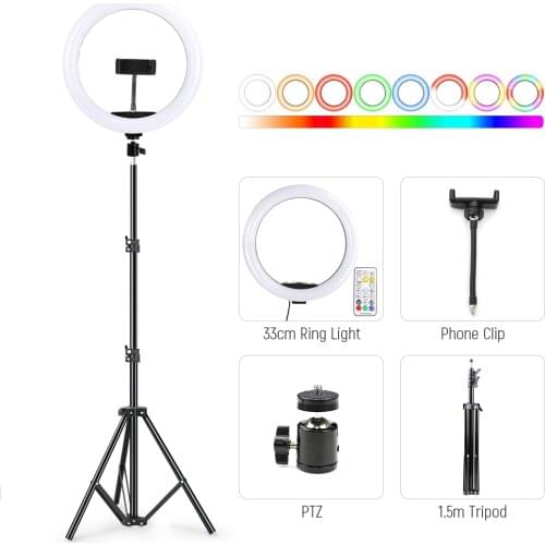 Dimmable 33cm RGB Ring Light Video Lights With Tripod Stand USB 13 Inch Selfie Lamp Live Photo Studio Photography Lighting Kits