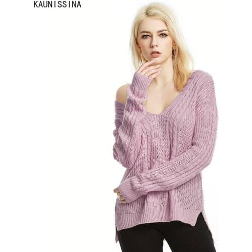 Women V-Neck Sexy Sweaters Long Sleeve Solid Loose Knitted Pullovers Female Chic Sweater Autumn Spring Streetwear Knitter