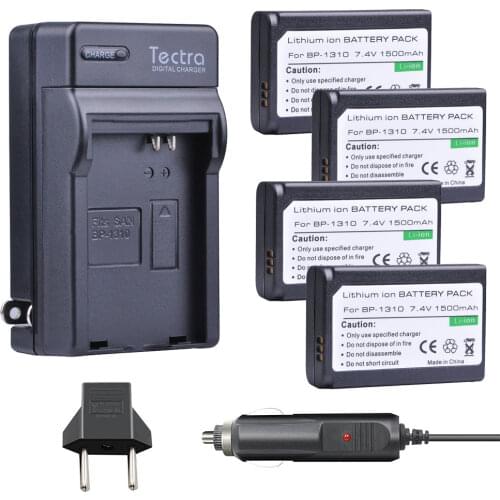 Tectra 1500mAh 4pcs BP-1310 BP 1310 BP1310 Battery + Car Charger for Samsung NX11 NX20 NX5 NX10 NX100 Camera Batteries