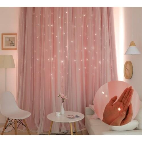 NORNE Hollow Star Thermal Insulated Blackout Curtains for Living Room Bedroom Window Curtain Blinds Stitched with white Voile