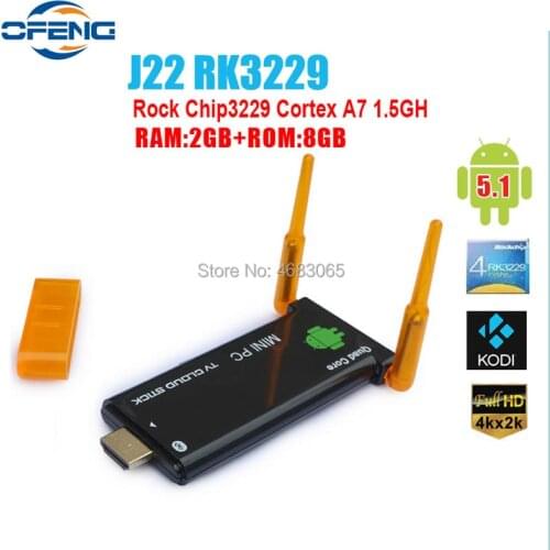 Top quality J22 TV Stick Rockchip Rk3229 Quad Core Android 5.1 OS 2GB RAM 8GB ROM Smart TV Box Wifi Bluetooth 4.0 Mini PC