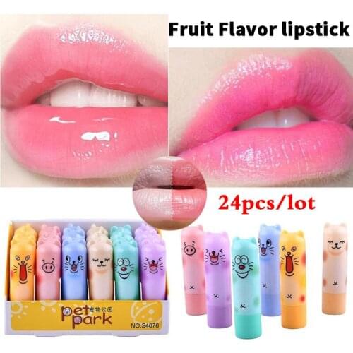 Moisturizing Fruit Flavor Colourless Cartoon Lip Balm Natural Plant Lip Gloss Fruit Embellish lipstick Makeup Tools 24pcs/lot
