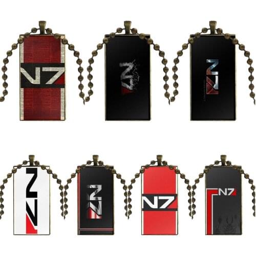 For Girls Wholesale Vintage Jewelry Bronze Color Glass Cabochon Choker Pendant Long Rectangle Necklace 2019 Mass Effect N7 Logo