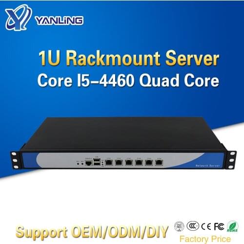 Yanling 1U Rack Firewall Cloud Computer Network Server Intel i5 4460 Quad Core 6 Lan Aluminum Case Pfsense Router Support 2*SFP