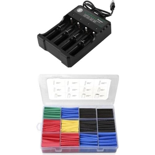 4-Slot Battery Charger Li-Ion USB Smart Fast Charger with 560Pcs Heat Shrink Tubing Insulation Shrinkable Tube
