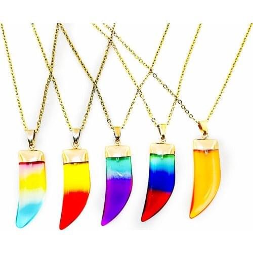 Goth Moon Natural Stone Pendant Necklace for Women Mix Color Stone Stainless Steel Chain New Necklace 2021 Halloween