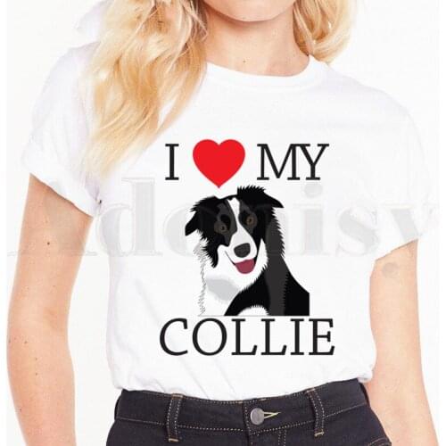 Womens T-shirt Border Collie Dog Cartoon Funny Kawaii Art Print Short Sleeve Female Tops Tees Harajuku VintageT Shirts