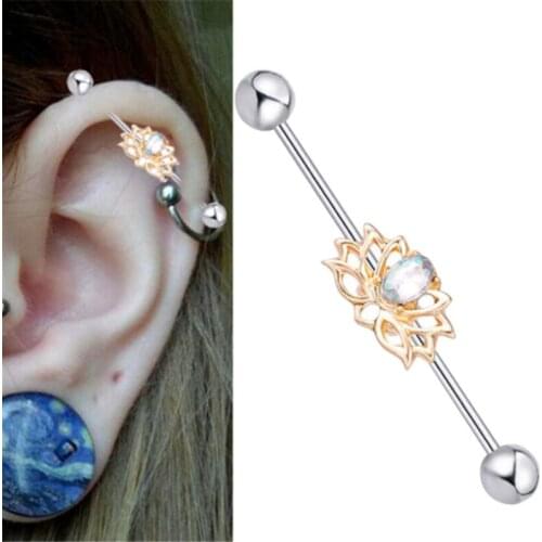 1PCS 2018 New Stainless Steel Ear Bone Nail Piercing Gold Crystal Women Stud Earring Body Piercing Ear Tunnel Barbell Jewelry