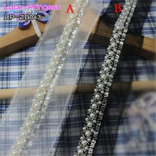 1 yard 1.5CM white black fabric beaded clothing accessories collar flower DIY handmade beading Braid lace trim fabric ZB043