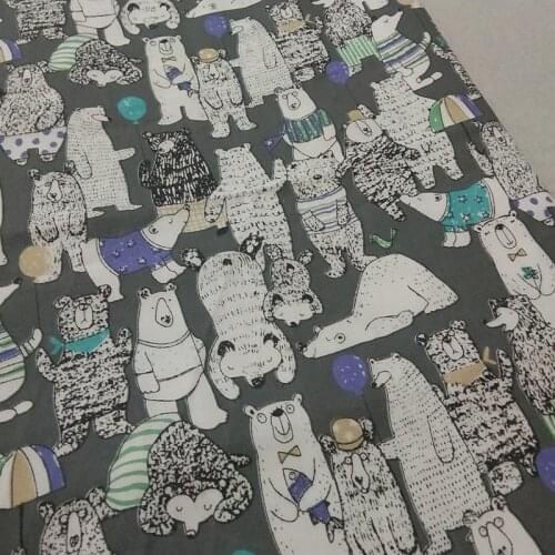 100% Cotton Fabric ViaPhil Grey Polar Bear Printed Cotton Fabric DIY Patchwork Textile Tissue Home Clothing