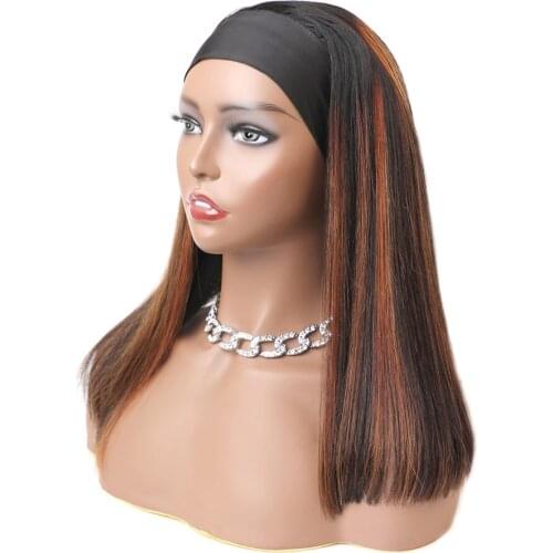 180% Density Headband Wig Human Hair Short Bob Wigs Straight Headband Wig Human Hair Wigs Brown and Blonde Highlight Wigs Desgir