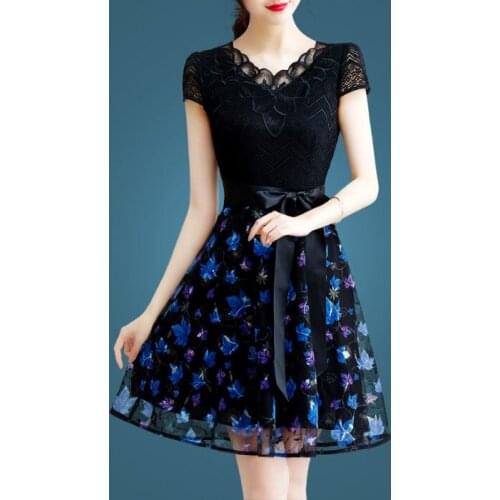 2021 Women Summer Dress Vintage Floral Print Lace Butterfly Short Sleeve Slim Femme Vestidos Plus Size Party Dress 315060