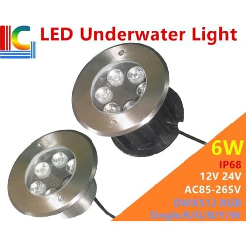 6W LED Underwater Light 12V DMX512 Control RGB 7 Colors Waterproof IP68 Swimming Pool Lights 24V single color Fountain Lamp