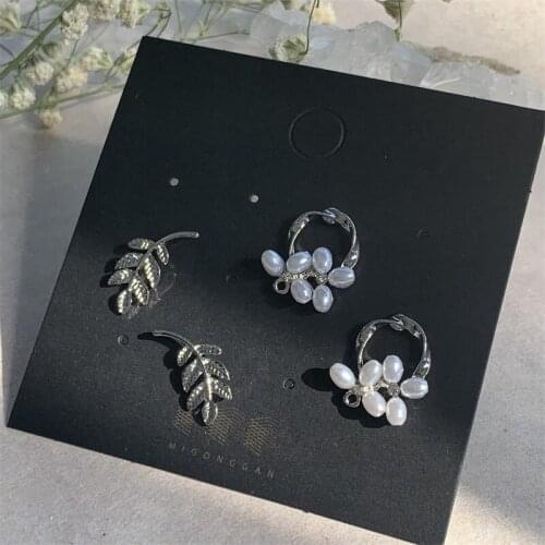 Besimpol Genuine 925 Sterling Silver Stud Earrings Suit High-Class Pearl Leaves Earrings For Women Casual Ornament Fine Jewelry