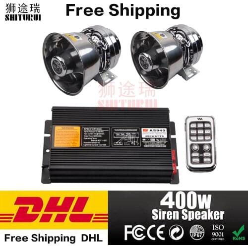 Free Shipping Police Siren 400W warning Alarm 8 Sound Double Wireless Remote Control Car Motorcycle horn 12V 24V AS940 AS920