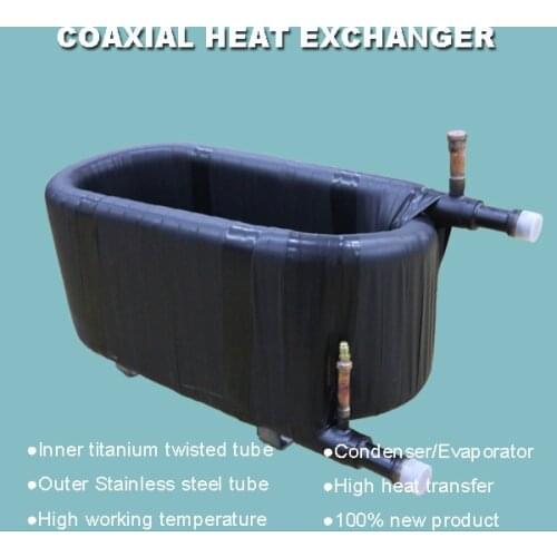 Free shipping ! 17.5KW (5HP) titanium tube in stainless steel tube coaxial condenser heat exchanger for seawater