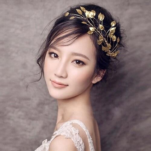 Goddess Greek Bridal Wedding Hair AccessoriGold Metal Leaf Tiara Bridal Headpiece Chinese Bride Hairpin Forehead Hair Jewelry