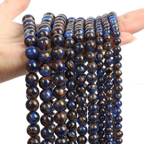 Natural Stone Beads Dark Blue Cloisonne Round Loose Spacer Bead For Jewelry Making Bracelets DIY Ear Stud Accessories 6/8/10MM