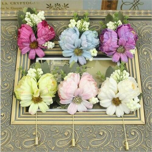 50Pcs/Lot New Style Best Man Groom Boutonniere Blue Silk Satin Rose Flower men buttonhole Wedding Party Prom Man Suit Corsage