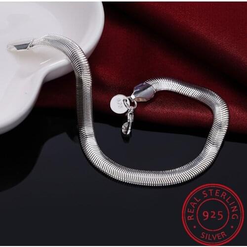 LEKANI 925 Sterling Silver Bracelets 6mm Soft Snake Bones Chain 20cm Bracelets Bangles For Men and Women Jewelry pulsera