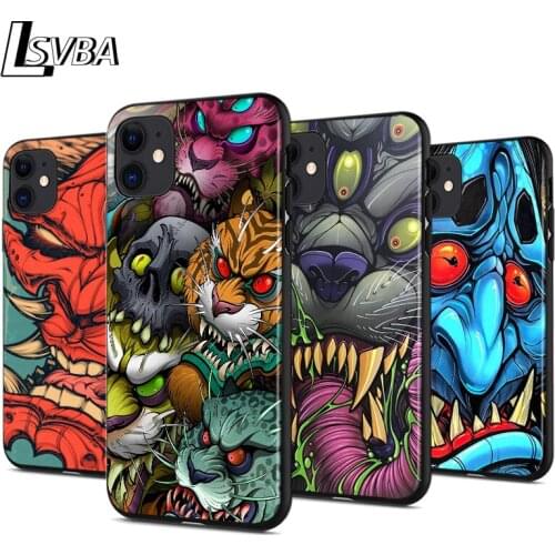 Japanese Style Mythology Ghost Art For iPhone 12 11 XS Pro Max Mini XR X 8 7 6 6S Plus 5 SE 2020 Black Cover Phone Case