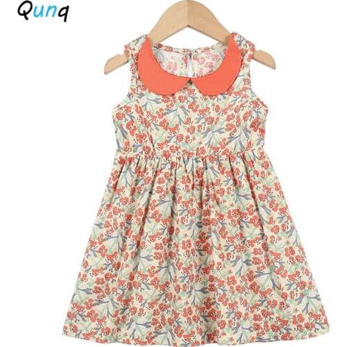 Qunq Girls Dress 2021 New Summer Floral Kids Clothes A-line Sleeveless Toddler Children Princess Outfits Baby Costume