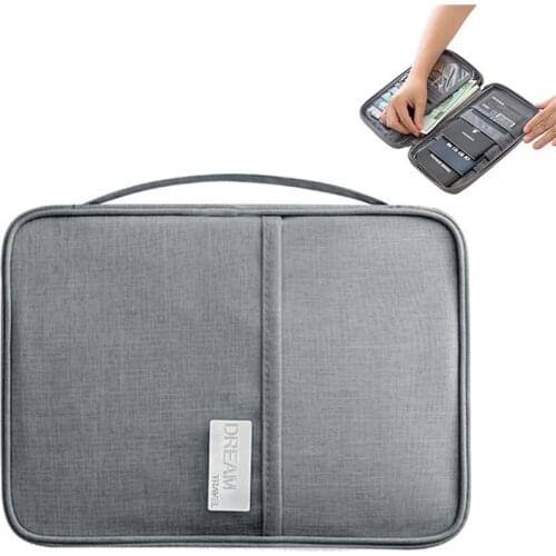 Travel Document Bag with External Card Slot Storage Bags Passport Holder Wallet File Zipper Organizer