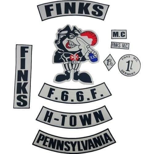 Finks Motorcycle MC Clube Embroidery Iron on Patches for Clothing 3D Handmade Applique Jacket Decoration Biker Shirt Custom