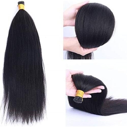 Coarse Yaki I Tip Microlinks Hair 100% Human Hair Weave Bundles Brazilian Yaki Straight I Tip Hair Extensions 100strand