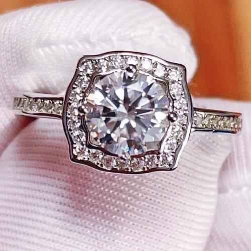 Square Design Round Cut Moissanite Rings 1CT For Women Gemstone Lab Diamond Ring 18K White Gold Plated 925 Sterling Silver