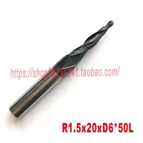 1pc R1.5*D6*20*50L*2F HRC55 Tungsten solid carbide Taper Ball Nose End Mill cone milling cutter cnc router bit wood tool
