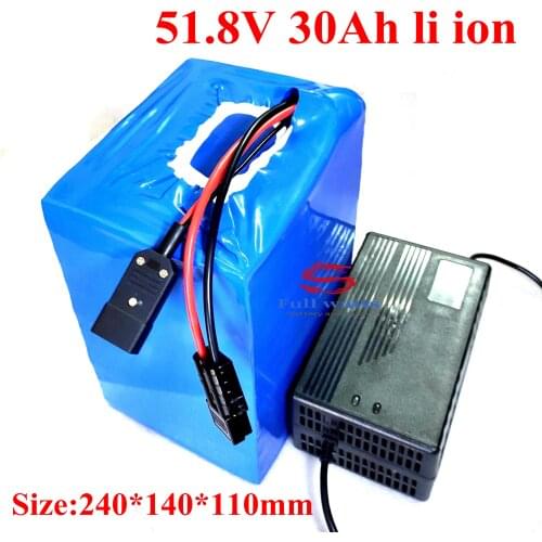 51.8V 30AH lithium ion battery 52V 14S BMS li ion bateria for 48V 5000W scooter Mountain ebike Electric golf cart 5A charger