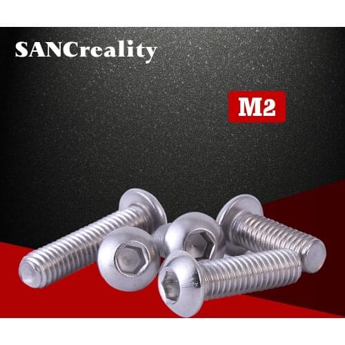 M2 304 Round Stainless Steel Hex Socket Button Head Allen Bolt Screw