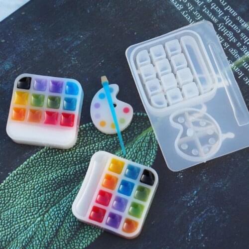 Pigment Brush Paint Tray Box Keychain Pendant Resin Casting Mold Jewelry Tools 87HC