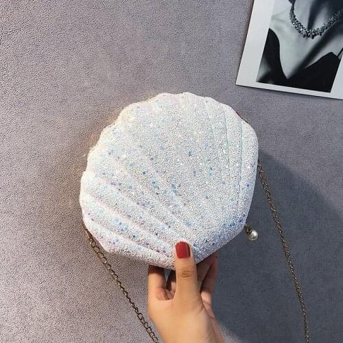 Cute Sequins Small Shell Bag Shoulder Handbags Phone Money Pouch Chain Crossbody Bags for Women