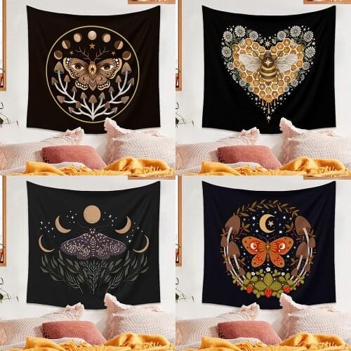 Cute insect tapestry butterfly flower decorative wall hanging living room background cloth yoga decor bohemian Mural beach mat