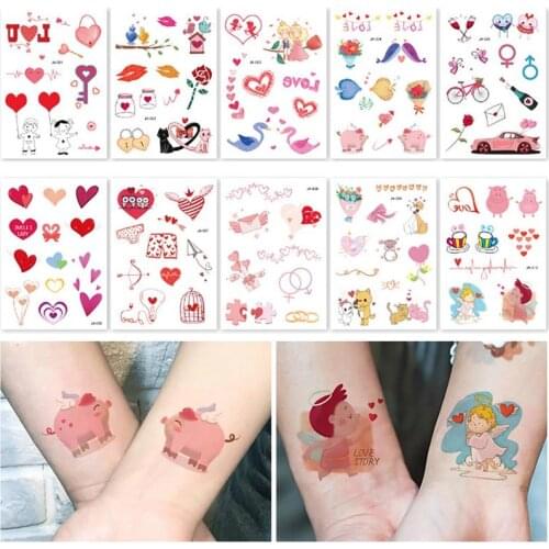 10 Sheets Valentine Body Sticker Cute Cartoon Water Transfer Temporary Tattoo Sticker Disposable tattoo stickers for Lovers