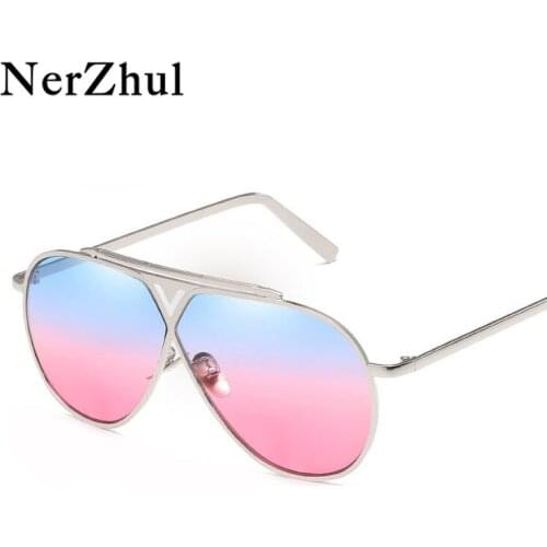NerZhul Unisex Blue Pink Gradient Sunglasses Mirror Retro Lunette De Soleil Femme Vegue Ladies Person Gothic Shades Glasses