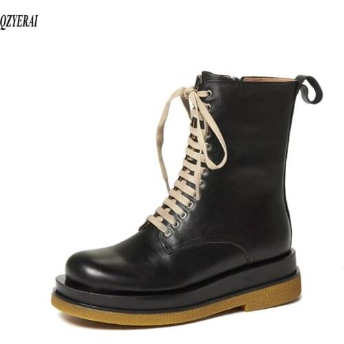 New winter Martin boots 100% genuine leather women boots Lace-up fashion boots Cow leather boots Womens shoes