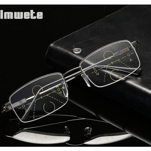 Imwete Anti-Blue Light Distance Far Near Dualuse Reading Glasses Progressive Multifocus Hyperopia Eyeglasses Zoom Eyewear +4 3.5