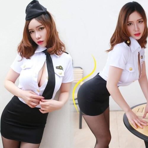 Sexy Policewoman Costume Officer Ladies Roleplay Fancy Dress Adult Cops flight attendant Uniform