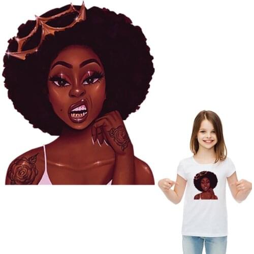 Iron On Transfer Beauty African Girl New Design Diy Accessory Washable Heat Transfer Clothing Deco Badges Military Patch