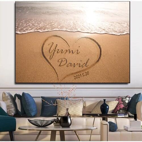 Personalized Beach Couples Names & Anniversary Custom Canvas Painting For Home Living Room Decor Wall Art Cuadros Wedding Gift