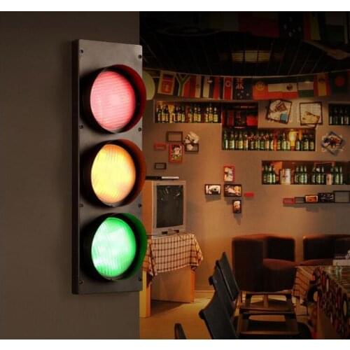 Industrial retro decorative lighting Creative bar wrought iron art frosted LED wall light Traffic light signal wall light