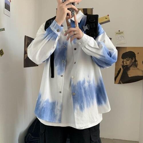 Tie-dye shirt mens trendy brand hip-hop loose autumn clothes trend wild lazy ins port fashion mens jacket