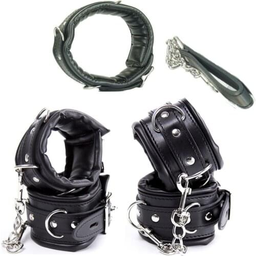 Sex Toys for Couples,Leather Padded Handcuffs,Harness Collar Bdsm,Slave Anklecuffs,Bondage Gear,Adult Games