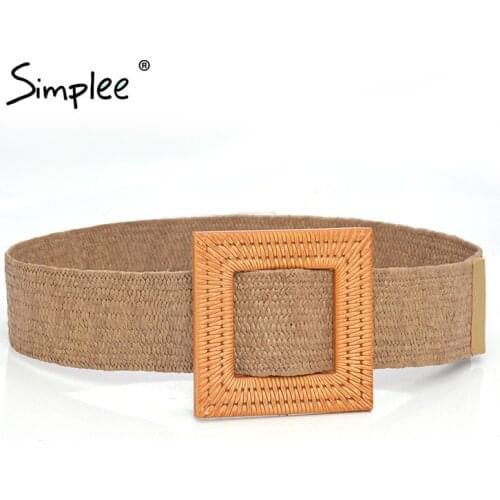 Simplee Bohemian women wide belt Straw buckle belt decoration summer dress belt Casual female braided strap jade accessories